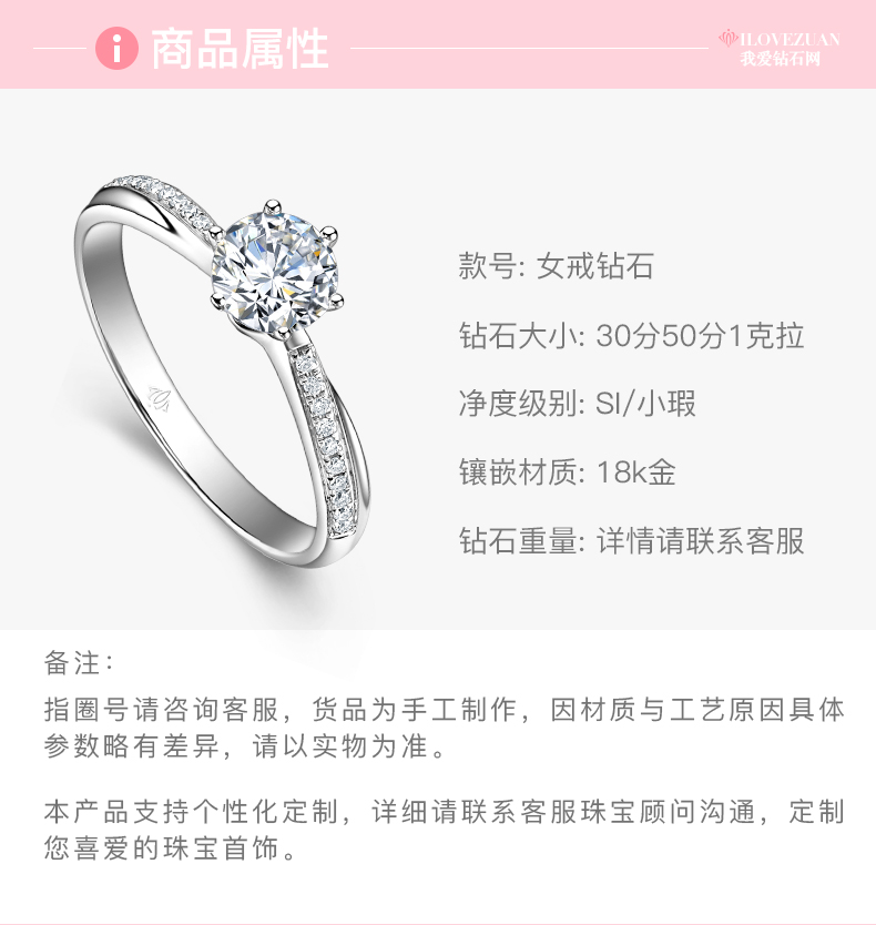 緣愛/PT950鉑金鉆戒1克拉/I-J/SI國檢